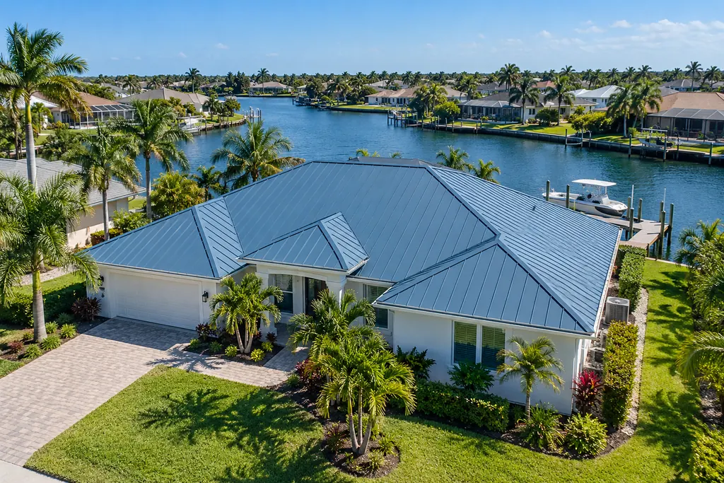 Blue metal roof on a Cape Coral waterfront home
